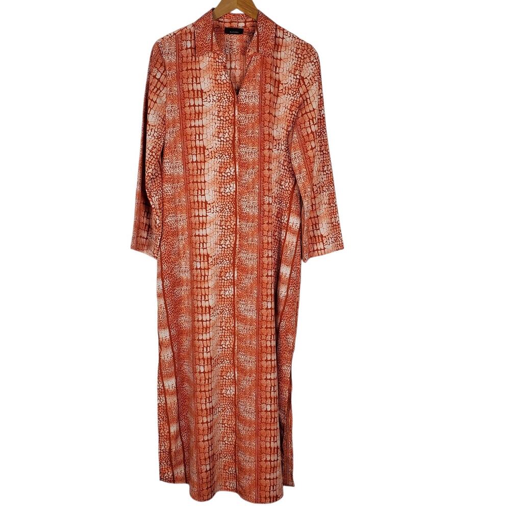 NATORI Panther Zip Caftan Dress Size S Kaftan Long Sleeve Nightgown Lounge Maxi - Picture 2 of 13